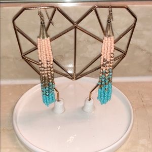 Peach, Gold and Turquoise beaded drop earrings